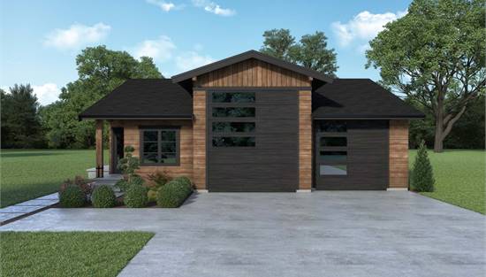 RV Garage 1 Bedroom Rustic Cottage Style House Plan 9804 - 9804