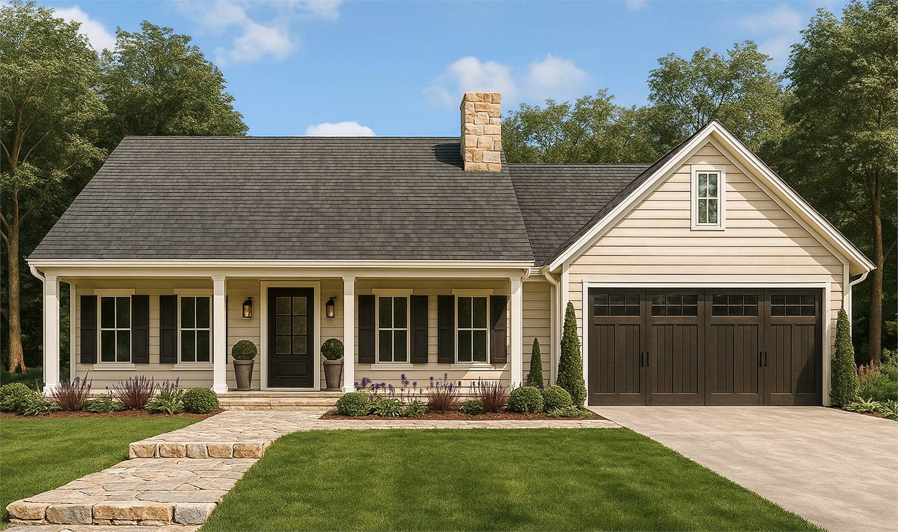A Front-Entry Garage Features Clopay Garage Doors