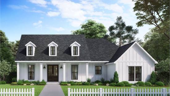 Dormered Farmhouse Ranch with Front Porch