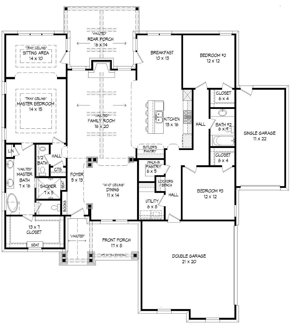 3 Bedroom Ranch Style House Plan With Garage Parking For 3 Cars