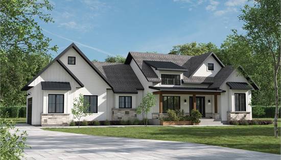 Charming Modern Farmhouse with Stone and Metal Roof Accents