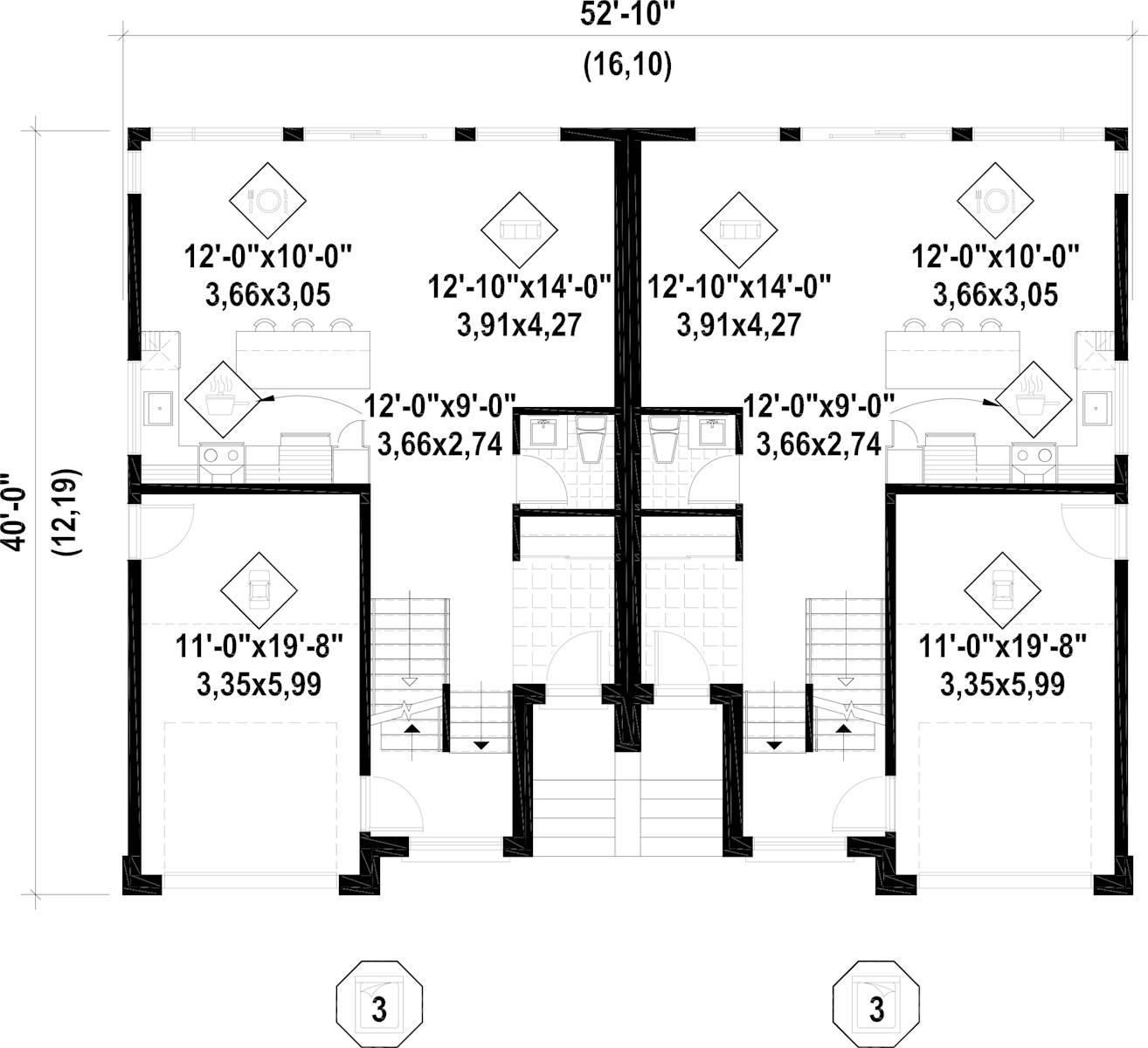 Builder Preferred Modern Duplex Style House Plan 8843 - 8843