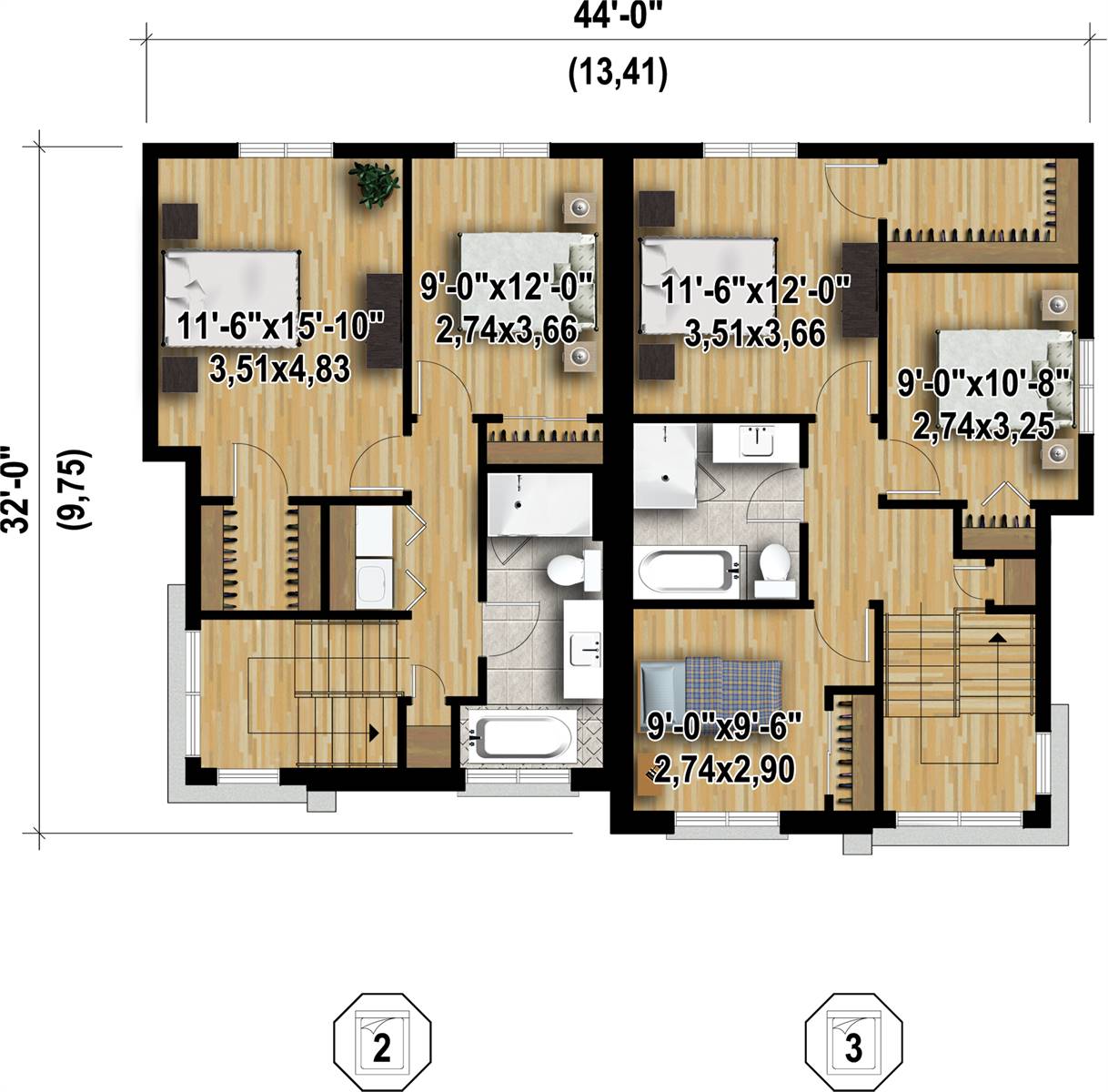 Two Story Contemporary Duplex Style House Plan