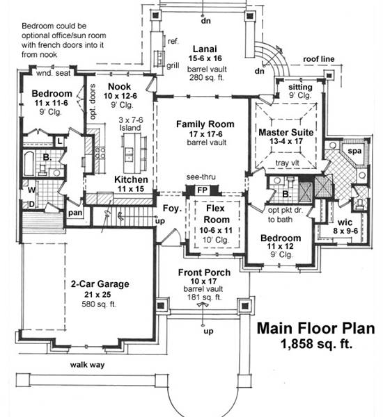 Bungalow House Plan with Breezy Lanai & 2-Car Garage- Plan 9670